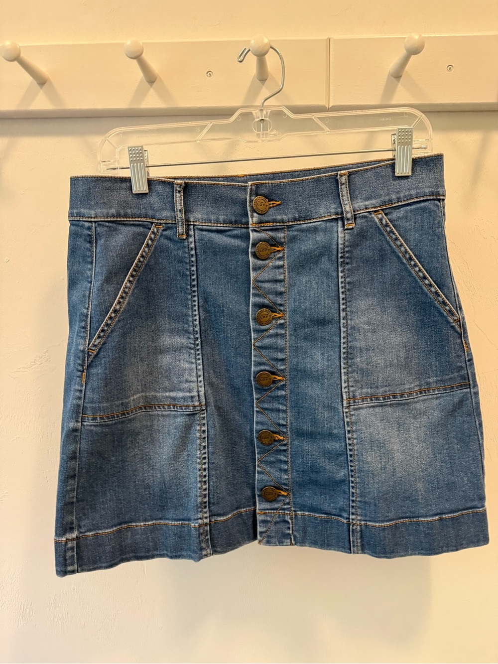 Ann Taylor LOFT Denim Button-Front Mini Skirt - Blue